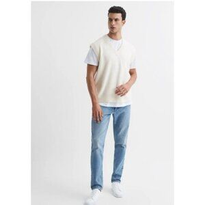 Reiss Men’s Cream Wool Knit Vest XS V-Neck Sleeveless Luxury Minimalist Sweater